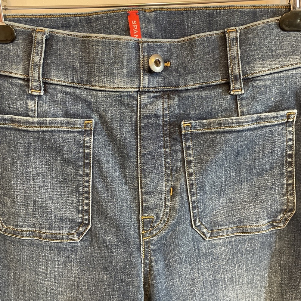 Spanx Air Essential Wide Leg High Rise Patch Pocket Jeans Pull-On Size M Stretch - Picture 8 of 16